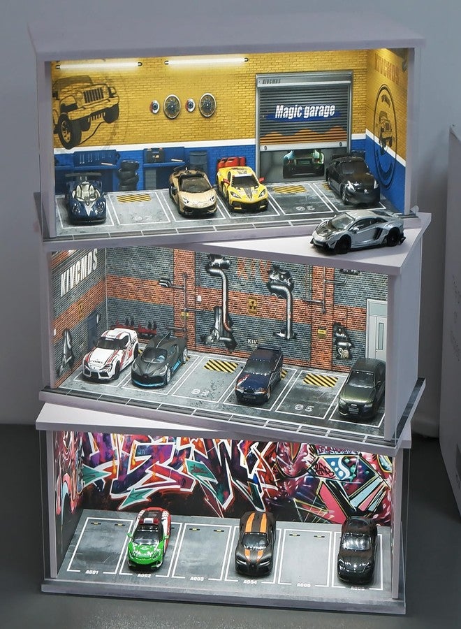 kivcmds 1:64 Car Model Display Case with Lights for Hot Wheels,Matchbox Cars,Diecast Alloy Small Truck Collectibles Storage Box-Dilapidated Factory Scenes Parking Garage - Image 3